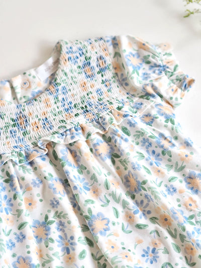 Veronical Floral Smocked Ruffle Bubble w/ Skirt - The Cross Decor & Design
