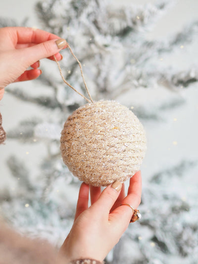 Natural Frosted Braided Ball Ornament