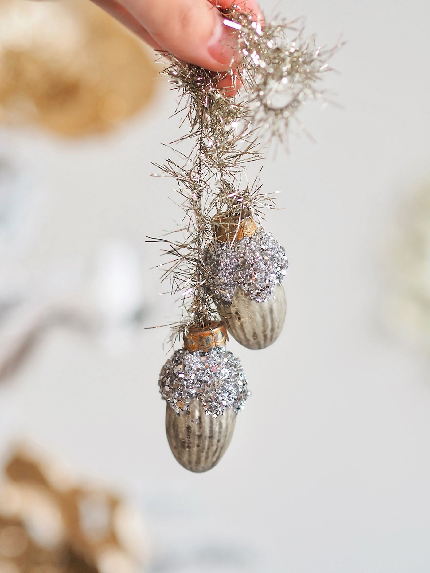 Frosted Silver Acorn Ornament