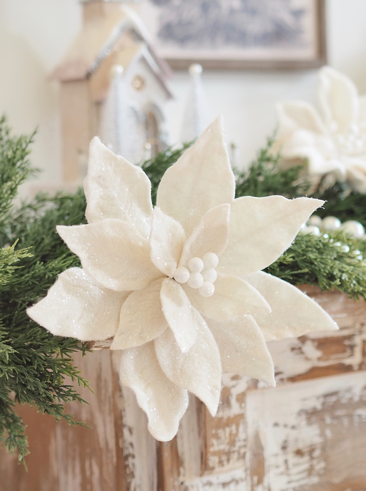 Glittered Poinsettia Stem - The Cross Decor & Design