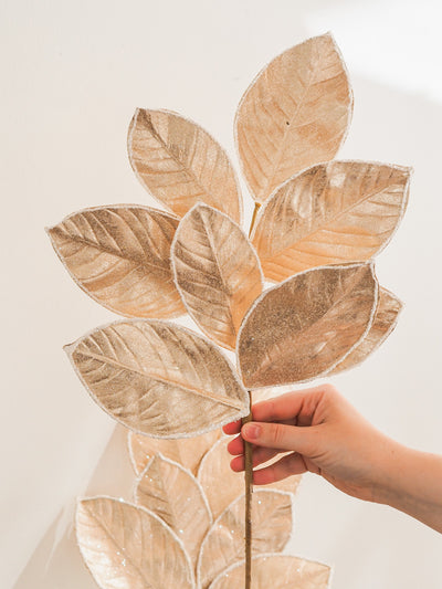 Glittered Magnolia Leaf Stem - The Cross Decor & Design
