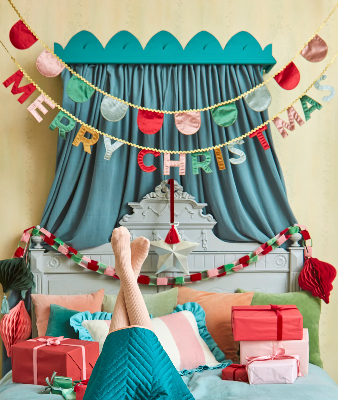 Merry Christmas Velvet Pennant Garland - The Cross Decor & Design