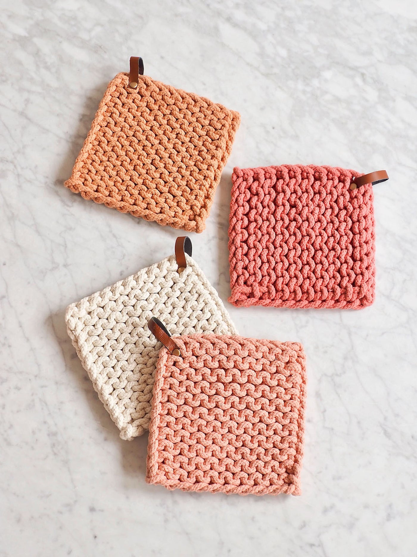 Crocheted Pot Holder w/ Leather Loop - The Cross Decor & Design