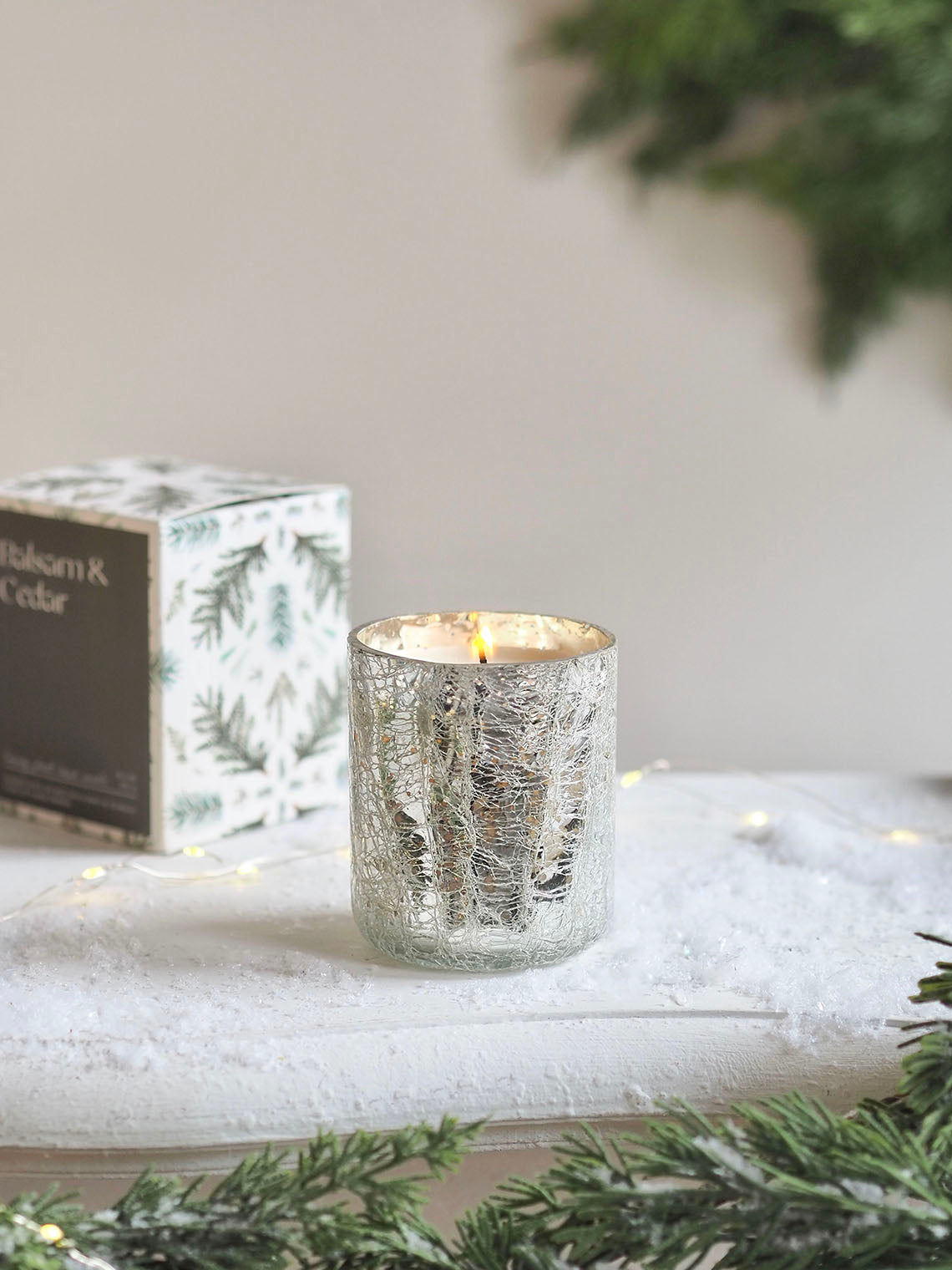 Balsam & Cedar Crackle Glass Candle | Small