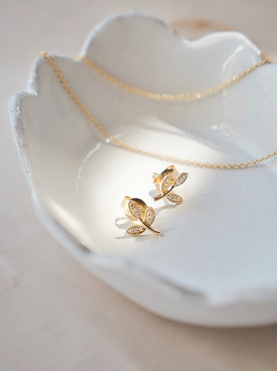 Petite Leaf Post Earrings | 14K Gold - The Cross Decor & Design