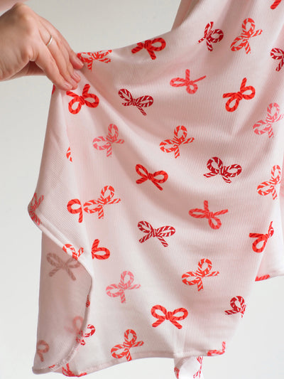Pink Candy Cane Bows Swaddle Blanket
