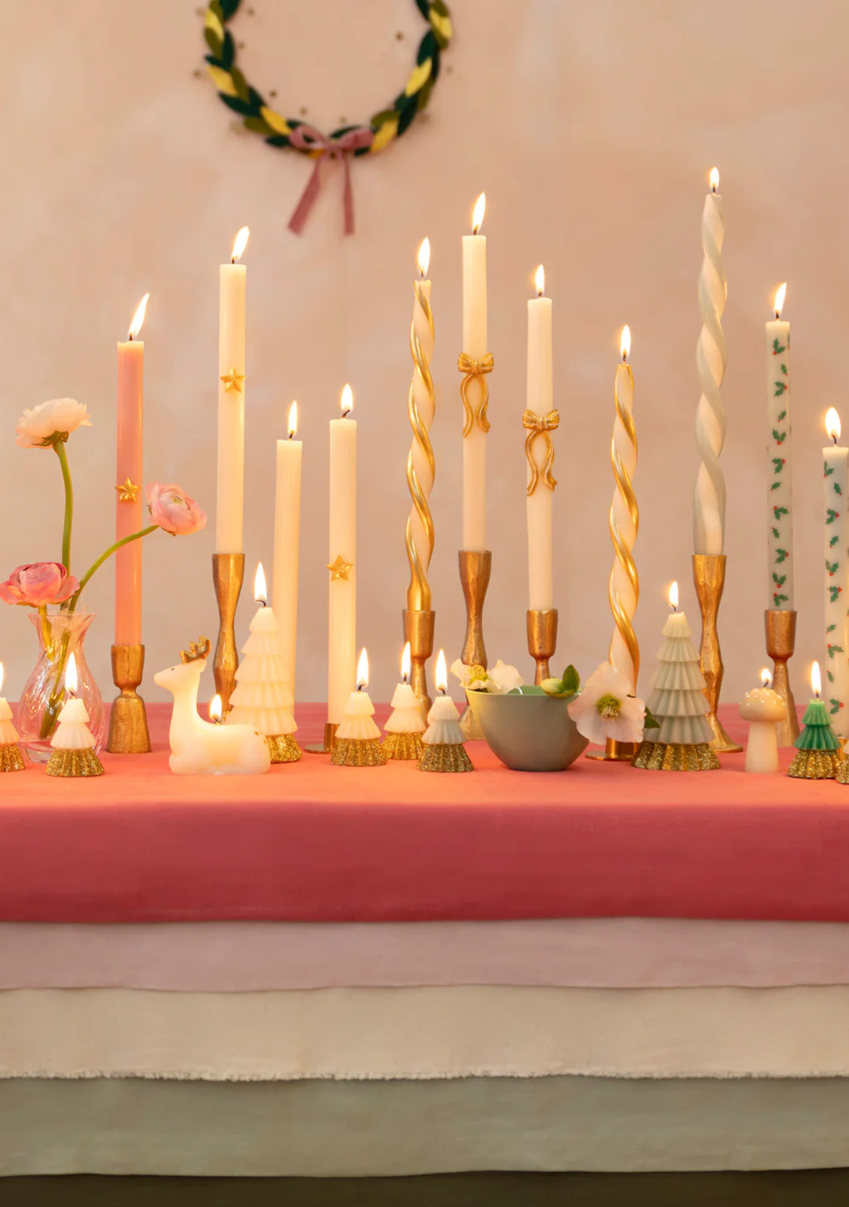 Gold Stripy Bow Table Candles