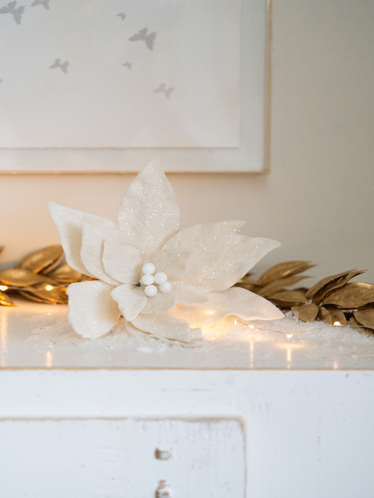 Glittered Poinsettia Stem - The Cross Decor & Design