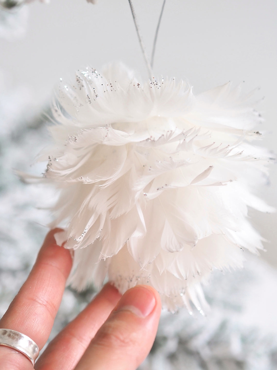White Feathered Pom Pom Ornament