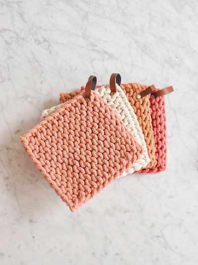 Crocheted Pot Holder w/ Leather Loop - The Cross Decor & Design