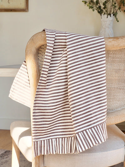 Rustic Ruffle Chocolate Stripe Tea Towel