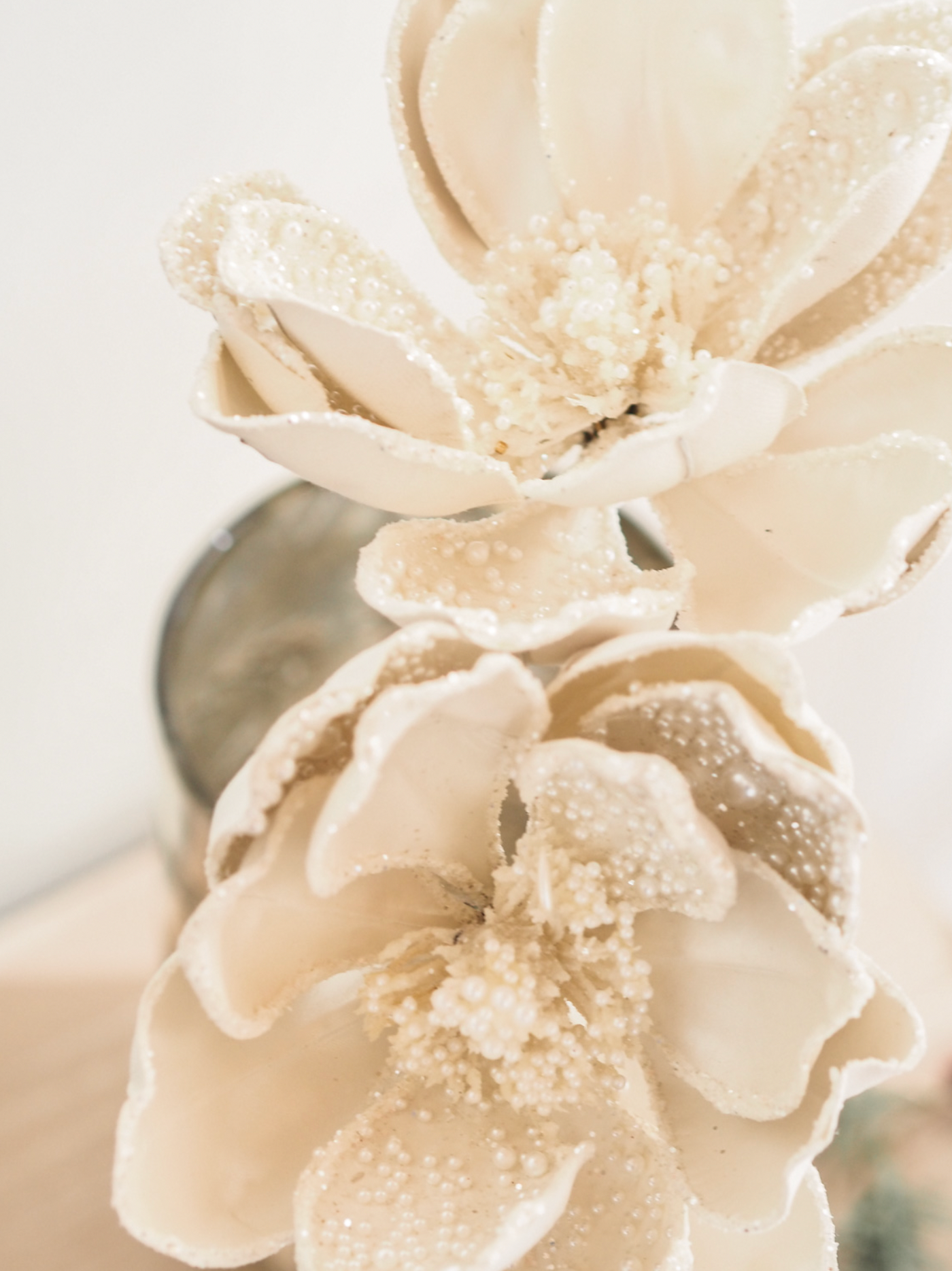 White Pearl Beaded Magnolia Pick - The Cross Decor & Design