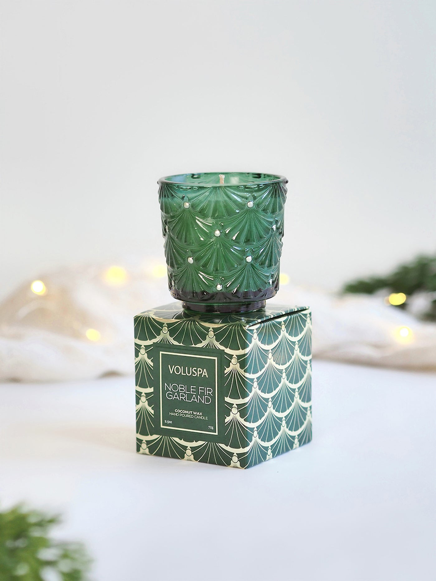 Noble Fir Garland Boxed Pedestal Candle - The Cross Decor & Design