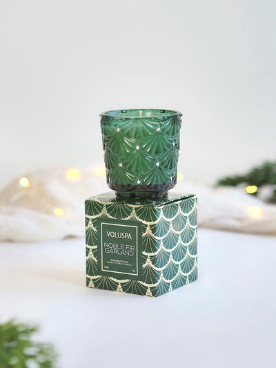 Noble Fir Garland Boxed Pedestal Candle - The Cross Decor & Design
