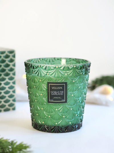 Noble Fir Garland 3 Wick Hearth Candle - The Cross Decor & Design