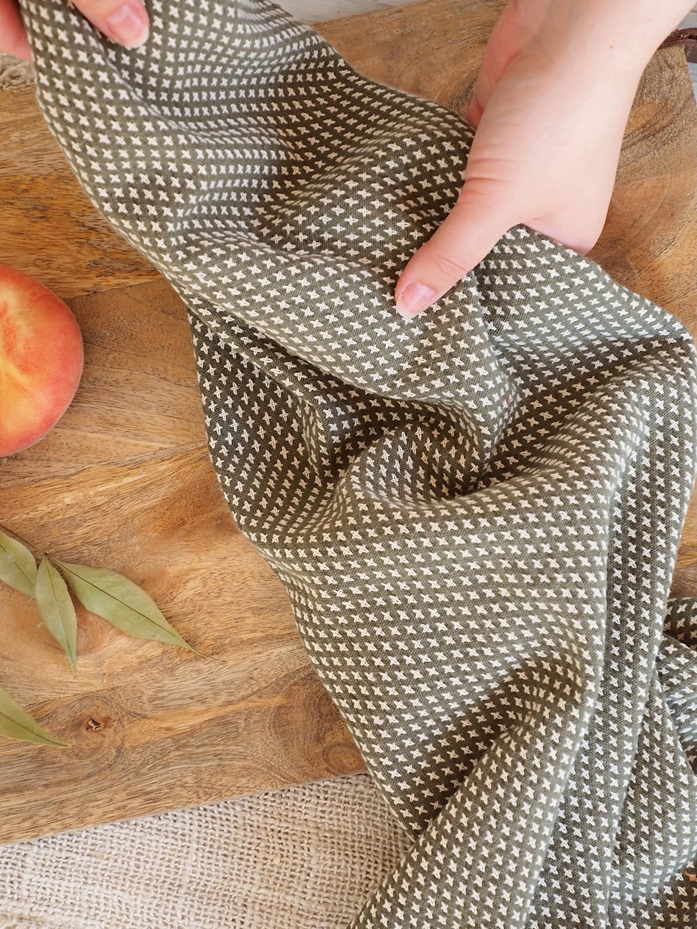 Dobby Green Tea Towel