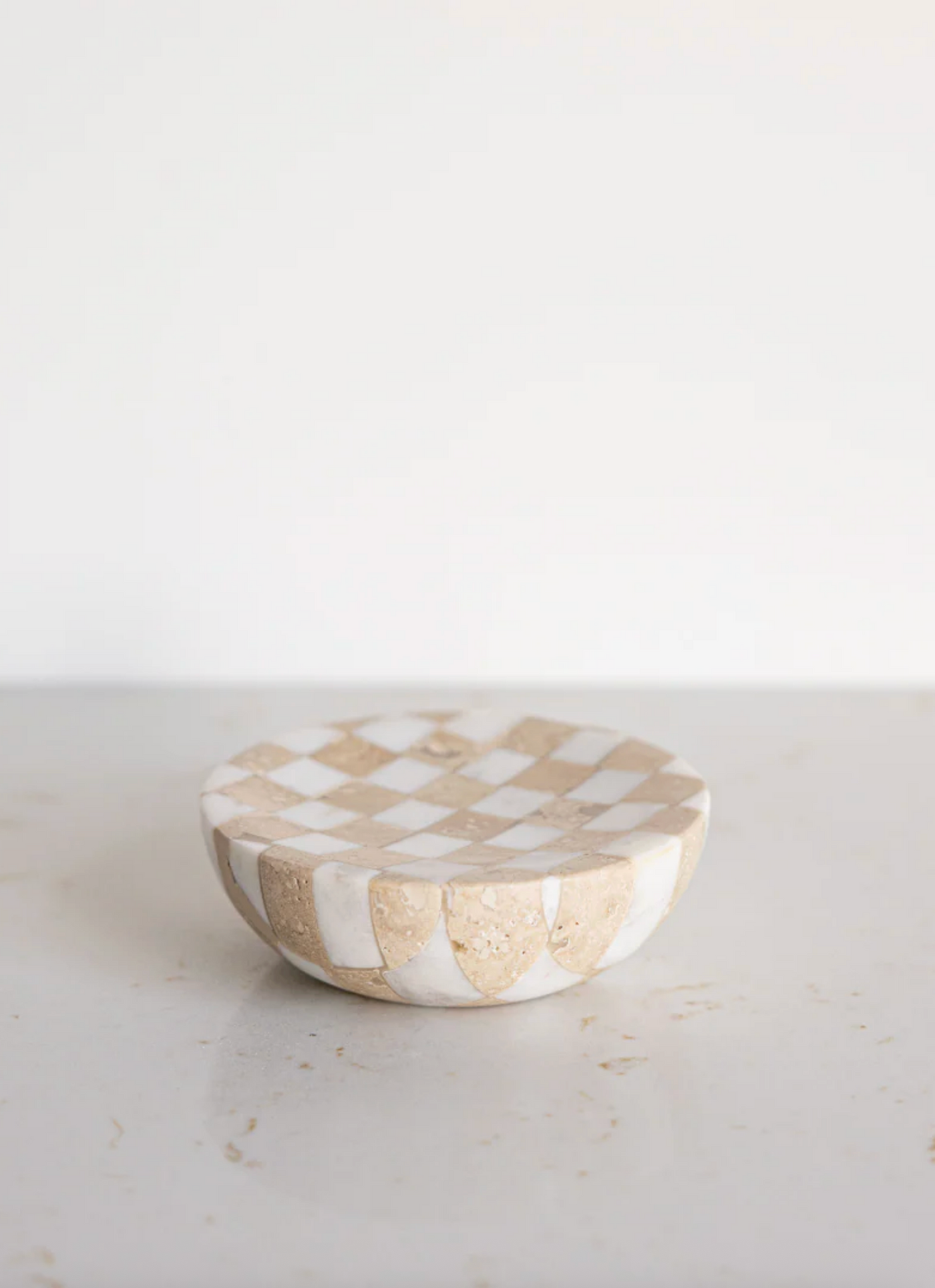 Checkered Travertine & Marble Soap Dish