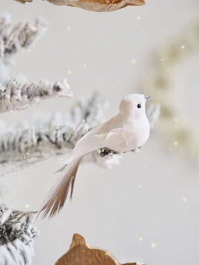 White Glitter Bird Clip Ornament
