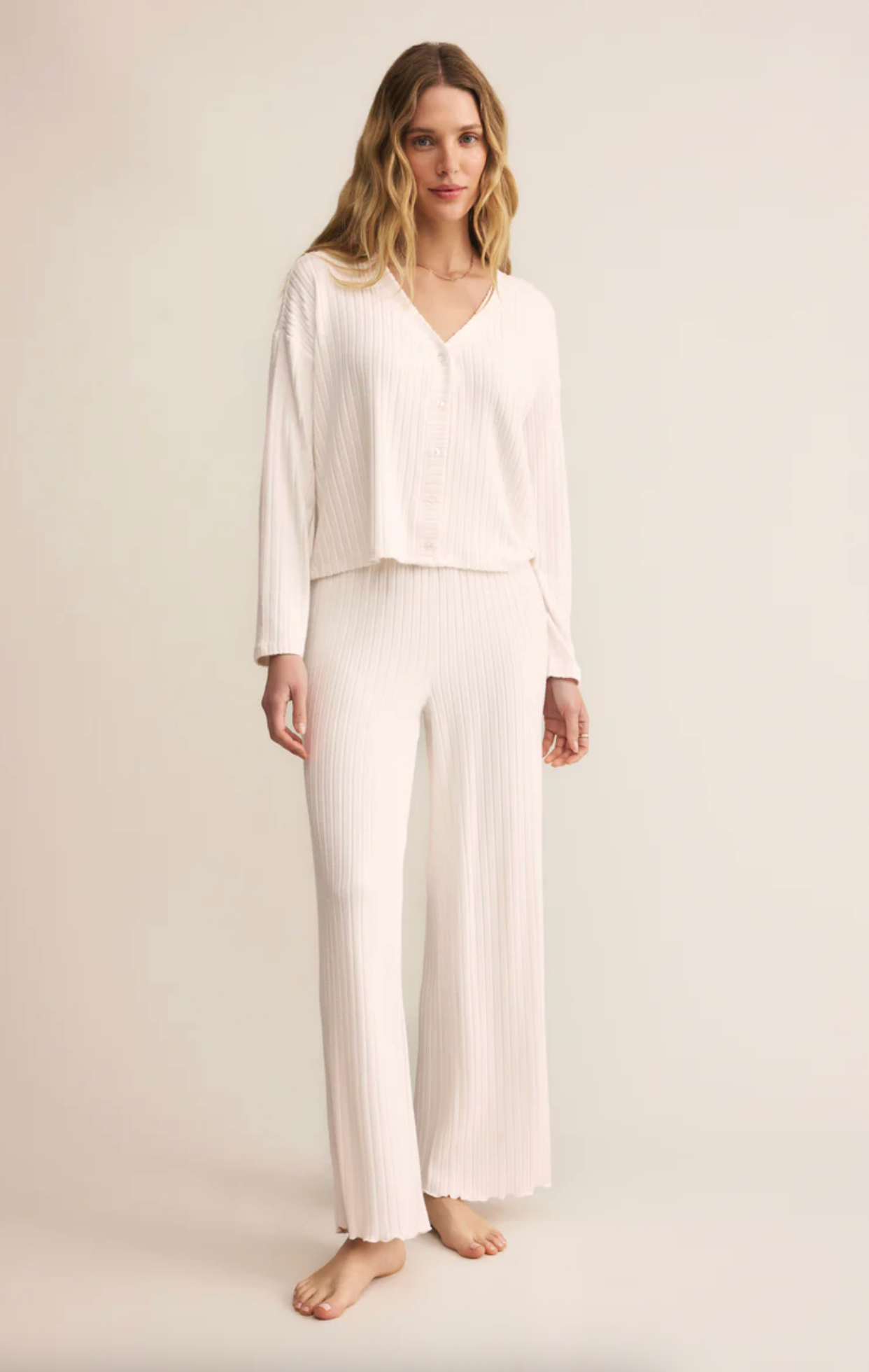 Cream Ribbed Pant