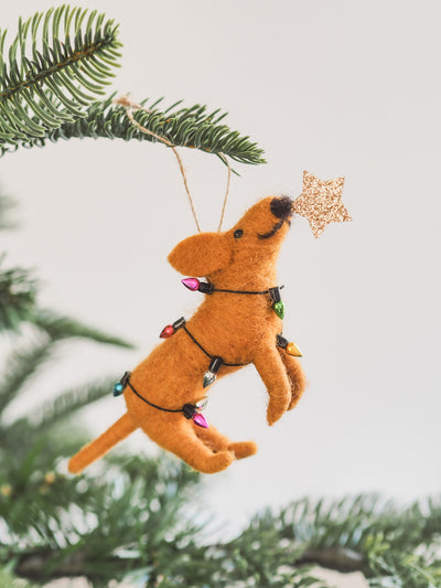 Tan Dog in Lights Ornament