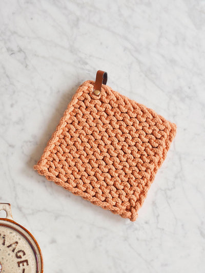 Crocheted Pot Holder w/ Leather Loop - The Cross Decor & Design