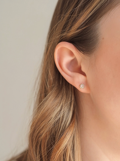 Petite Moon Phase Rainbow Moonstone Studs | 14K Gold - The Cross Decor & Design