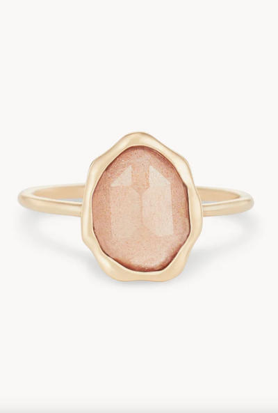 Peach Moonstone Mood Ring | 14K Gold - The Cross Decor & Design