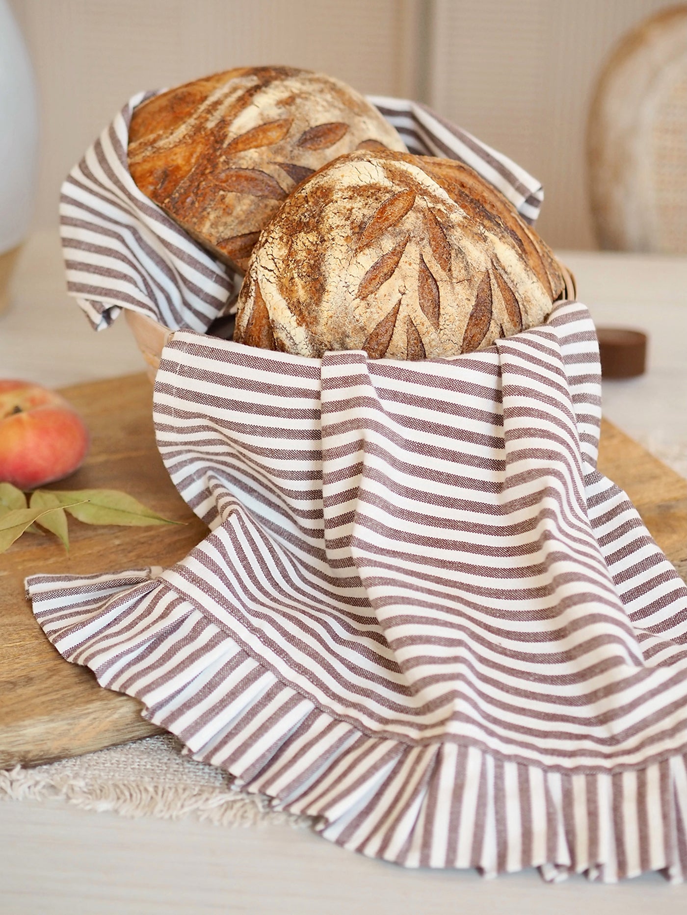 Rustic Ruffle Chocolate Stripe Tea Towel