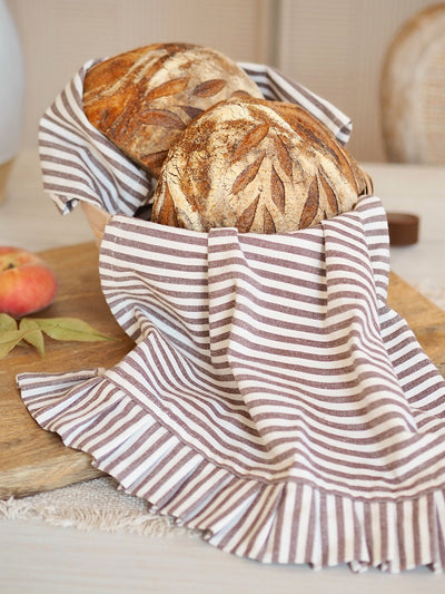 Rustic Ruffle Chocolate Stripe Tea Towel