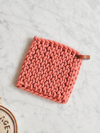 Crocheted Pot Holder w/ Leather Loop - The Cross Decor & Design