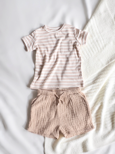 Stripe Oxford Crew Neck Tee & Short - The Cross Decor & Design