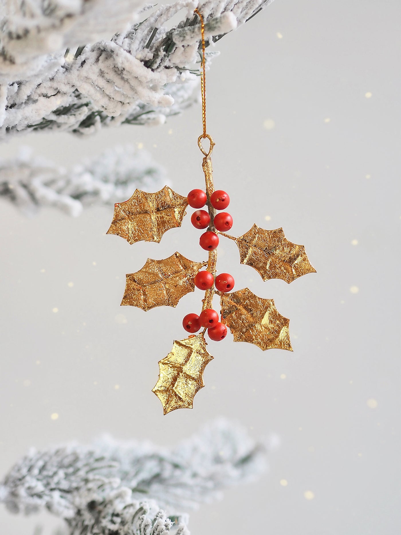 Gold Burnished Holly Ornament