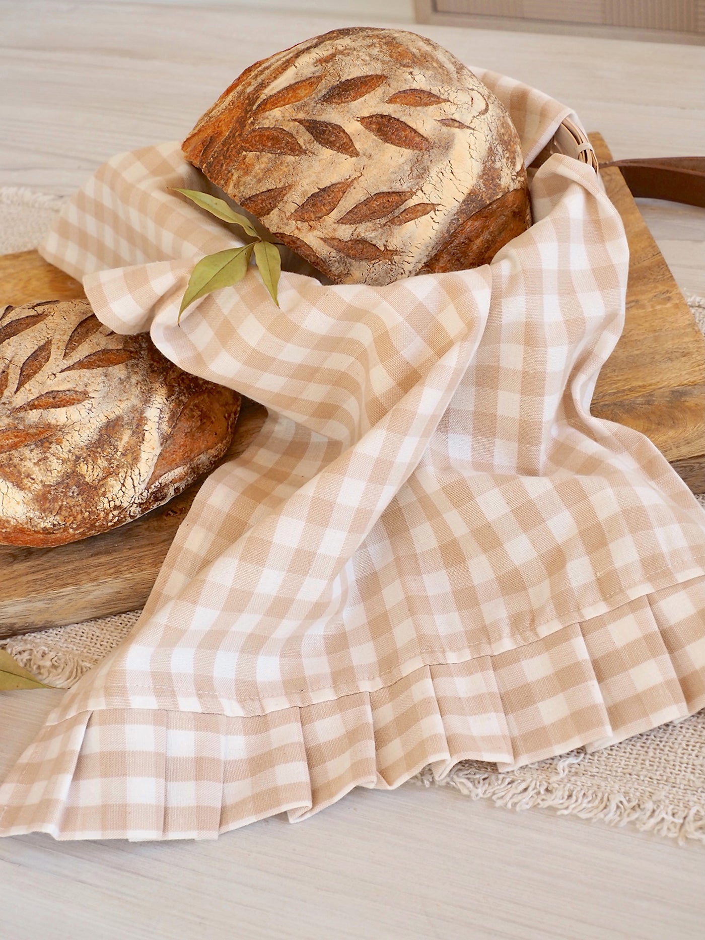 Ruffle Beige Gingham Tea Towel