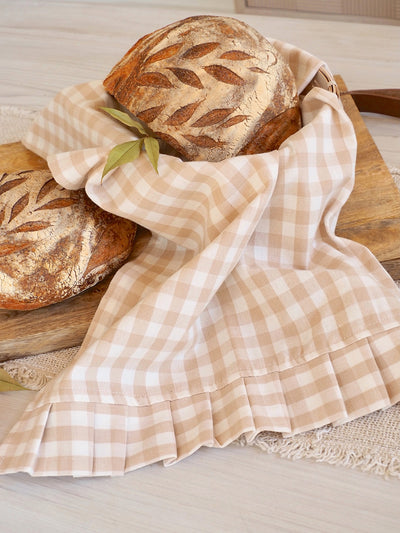 Ruffle Beige Gingham Tea Towel