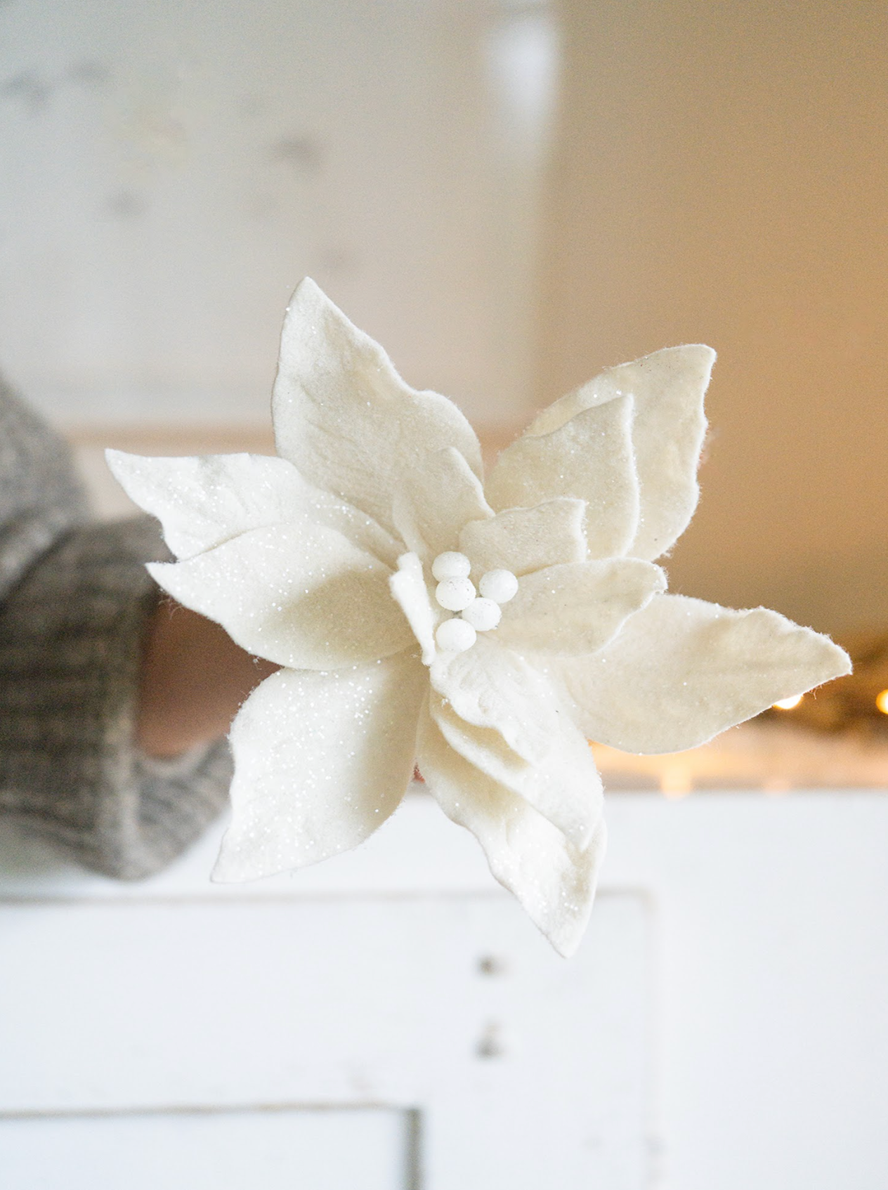 Glittered Poinsettia Stem - The Cross Decor & Design
