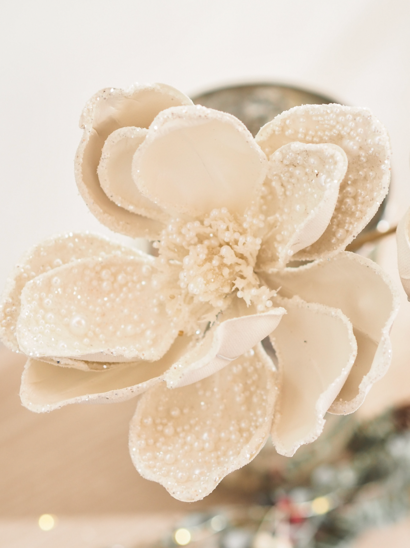 White Pearl Beaded Magnolia Pick - The Cross Decor & Design