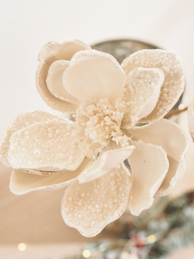White Pearl Beaded Magnolia Pick - The Cross Decor & Design