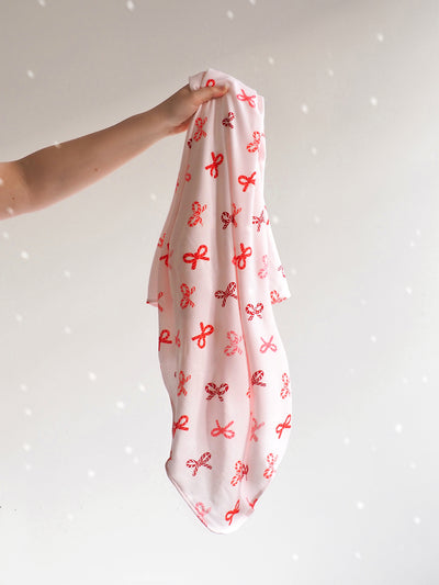 Pink Candy Cane Bows Swaddle Blanket
