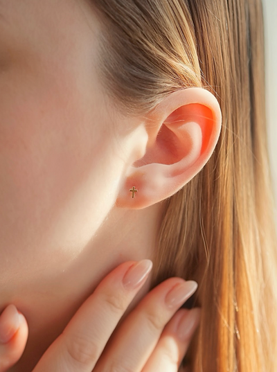 Tiny Cross Studs | 10K Gold - The Cross Decor & Design