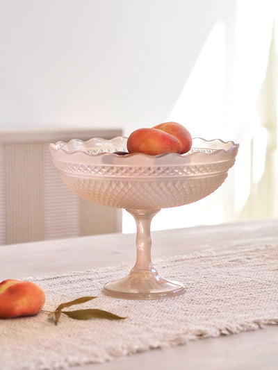 Blush Pressed Glass Scalloped Footed Bowl | Small