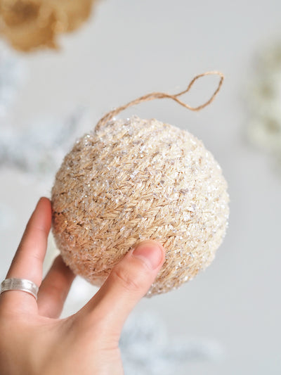Natural Frosted Braided Ball Ornament
