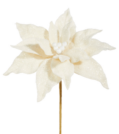 Glittered Poinsettia Stem - The Cross Decor & Design