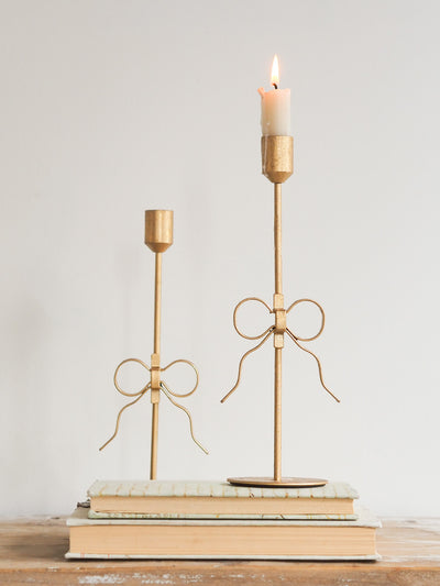 Gold Bow Taper Holder - The Cross Decor & Design