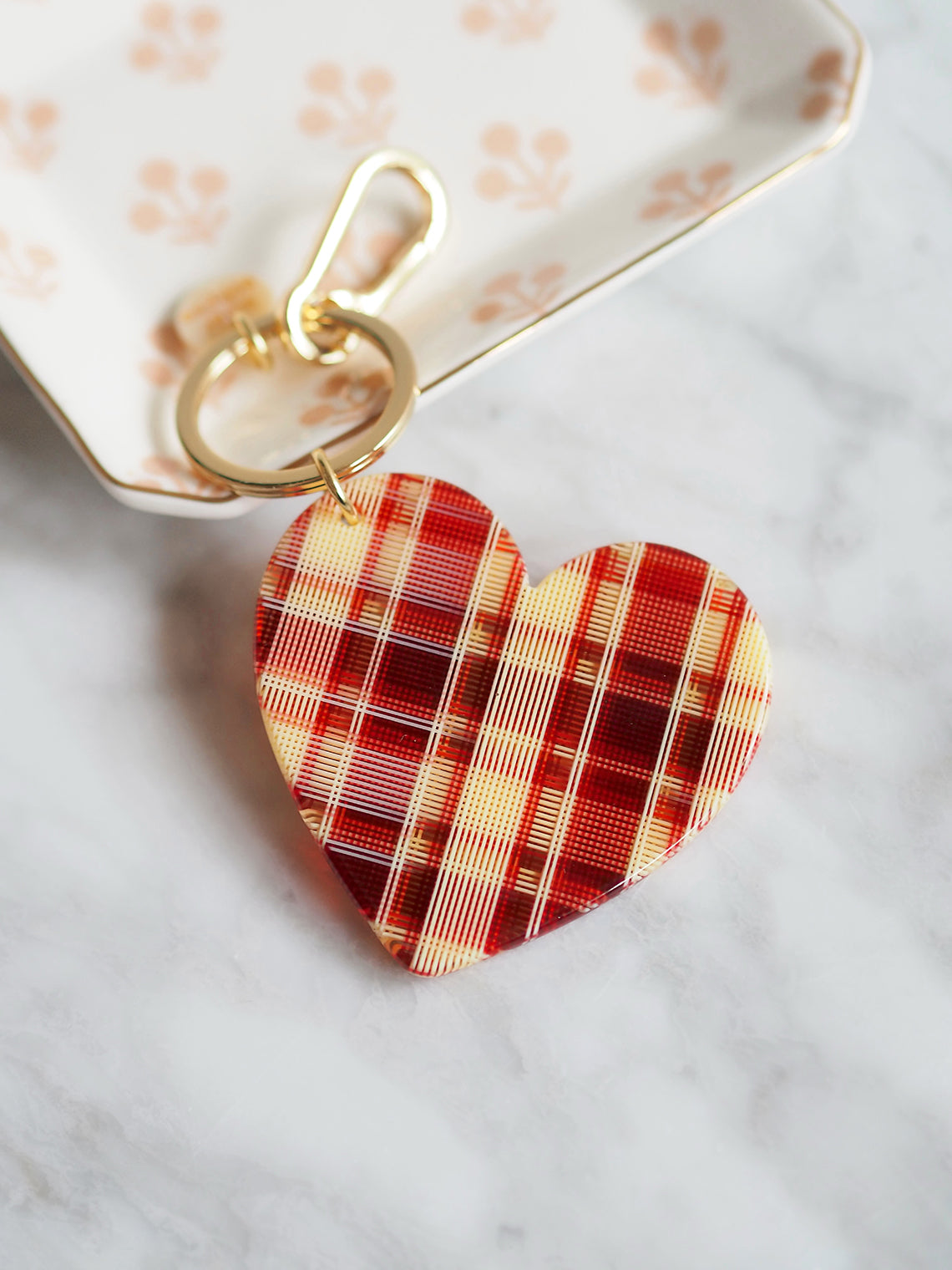 Red Plaid Heart Bag Charm