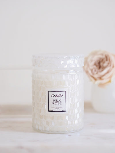 Milk Rose Glass Jar Candle | Large - The Cross Decor & Design