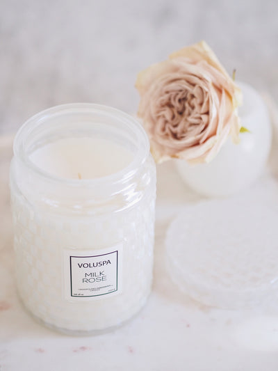 Milk Rose Glass Jar Candle | Large - The Cross Decor & Design