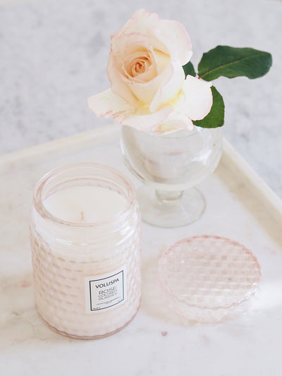 Rose Coloured Glass Jar Candle | Large - The Cross Decor & Design
