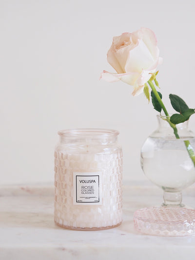 Rose Coloured Glass Jar Candle | Large - The Cross Decor & Design